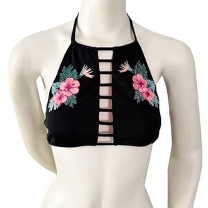 PINK Victoria’s Secret Black Embroidered High Neck Bikini Top S